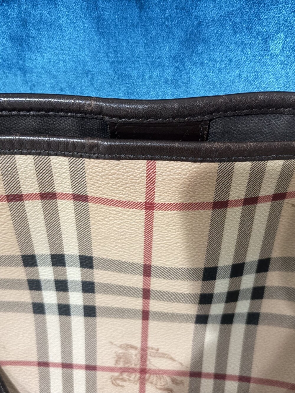 Vintage Burberry Haymarket Check Plaid Shoulder Tote W/Dk Brown Leather Straps - Picture 6 of 16